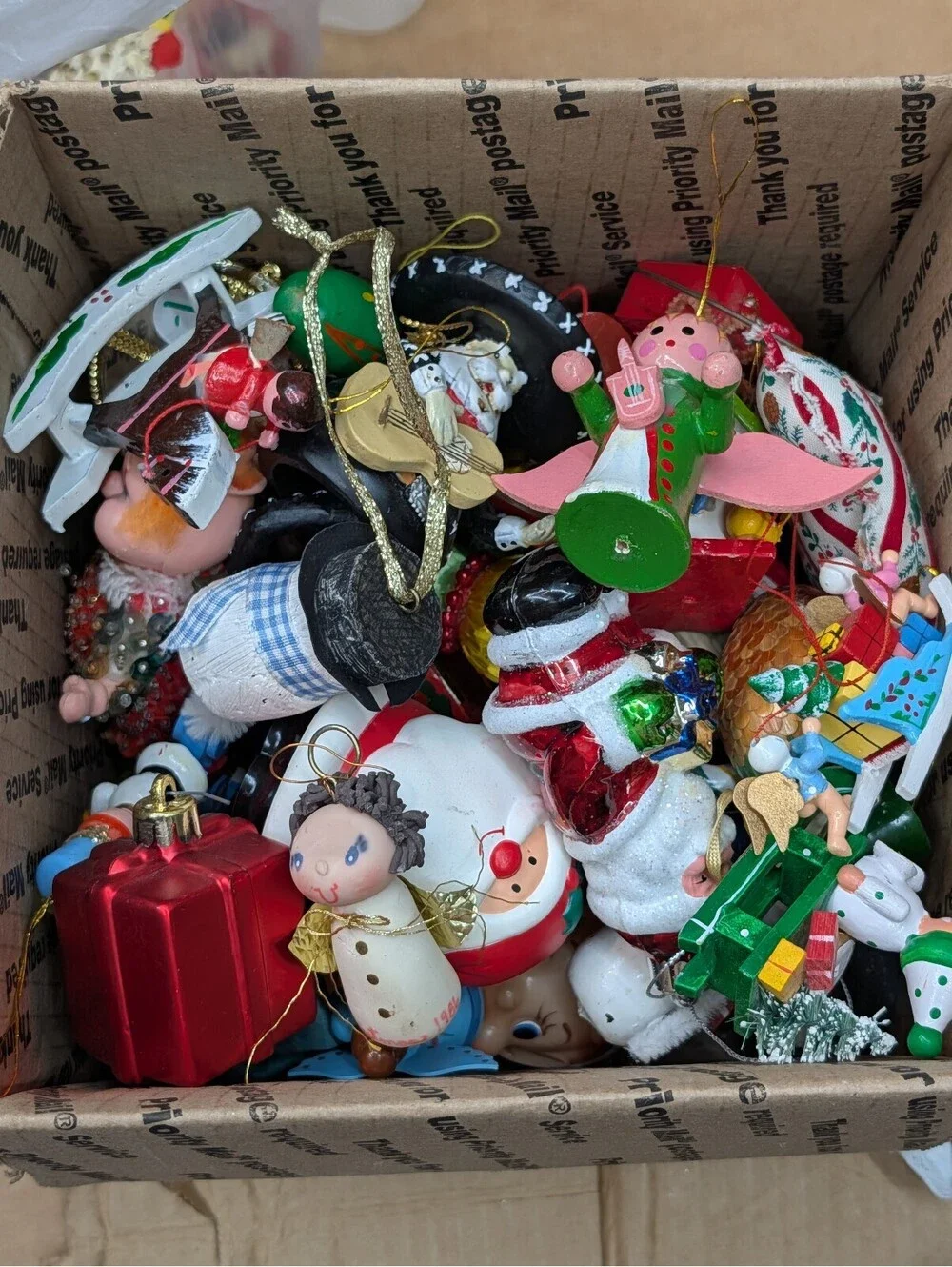 Vintage Christmas Ornaments Lot Spun Felt Elf Mariachi Santa Disney Stocking Lot